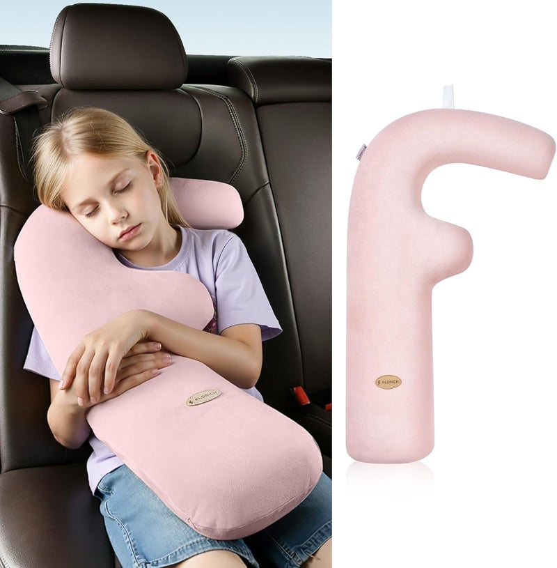 FLORICH Memory Foam Kids Travel Pillow, Car Sleeping Pillow, F-Shape Car Pillows for Adults and Children, Traveling Car Pillow for Kids with Removable Pillowcase (Pink) - Image 1